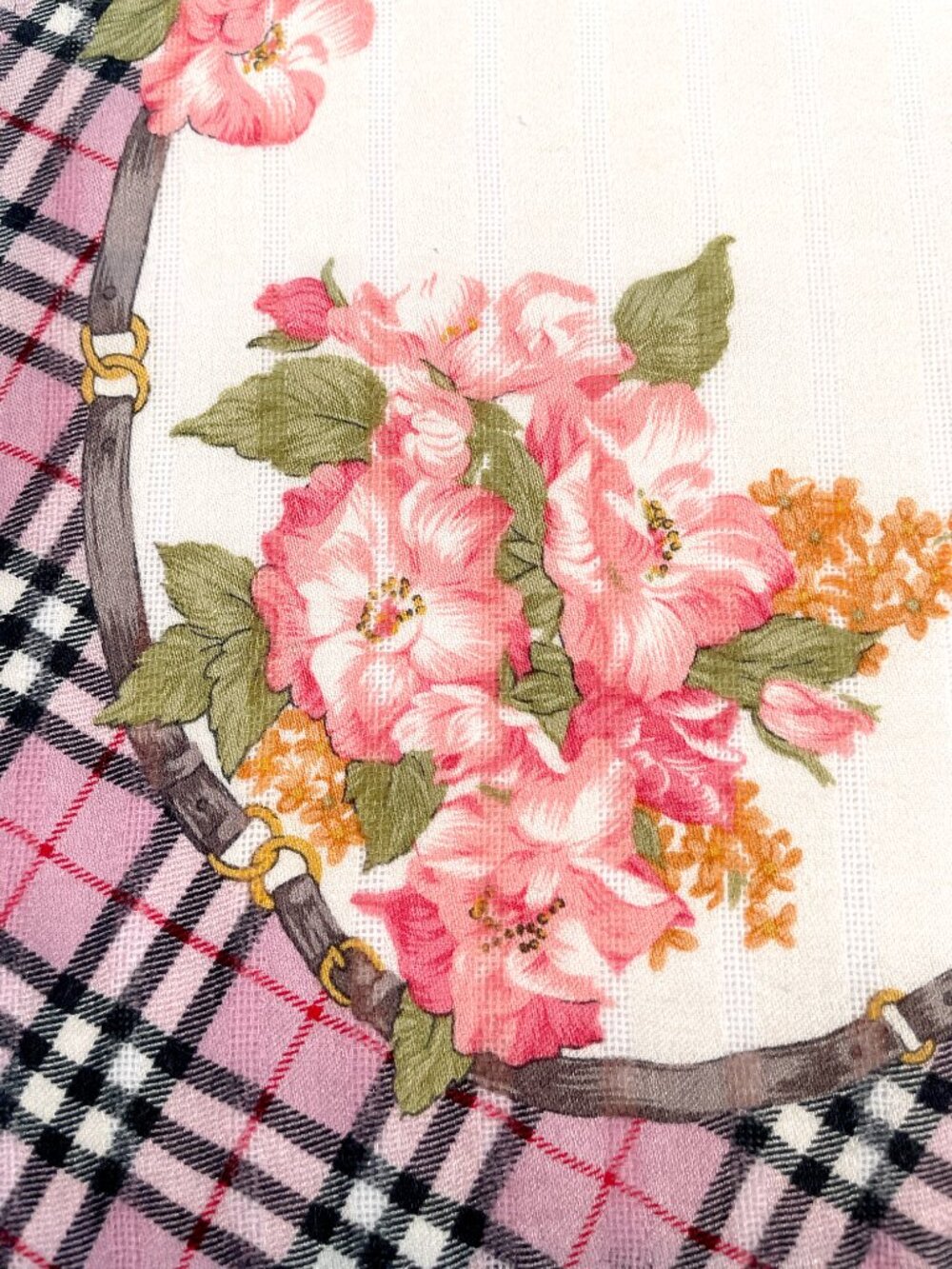 Vintage Burberrys Floral Plaid Cotton Scarf - Picture 8 of 10